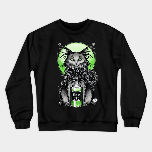 Black Cat With Poison Bottle Crewneck Sweatshirt by Nat Ewert Art